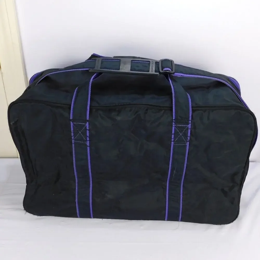 Vintage Members Only Duffel Bag Black Purple Nylon Travel Gym Weekend Bag